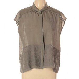 ERI + ALI ANTHROPOLOGIE Olive Green Embroidered Boxy Dolman Sleeve Button Down S